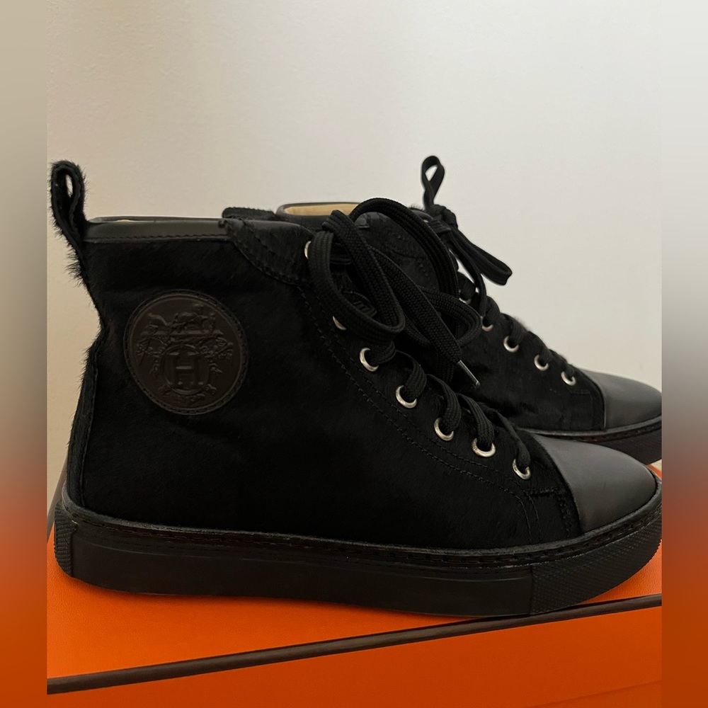 Authentic Hermes High Top Pony Hair Sneakers Size 35
